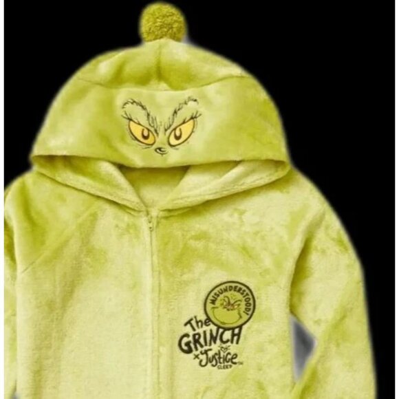 JUSTICE Grinch Hooded Union Suit Sleep Pajamas GIRLS SIZE XL 16-18 CHRISTMAS NEW - Picture 7 of 9